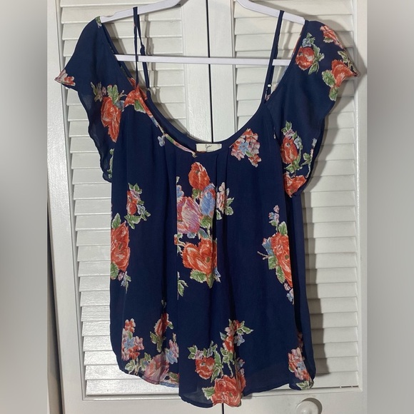 Joie Navy Blue Floral Sheer Blouse, Size M, 100% Silk, Adjustable Straps - Picture 1 of 5